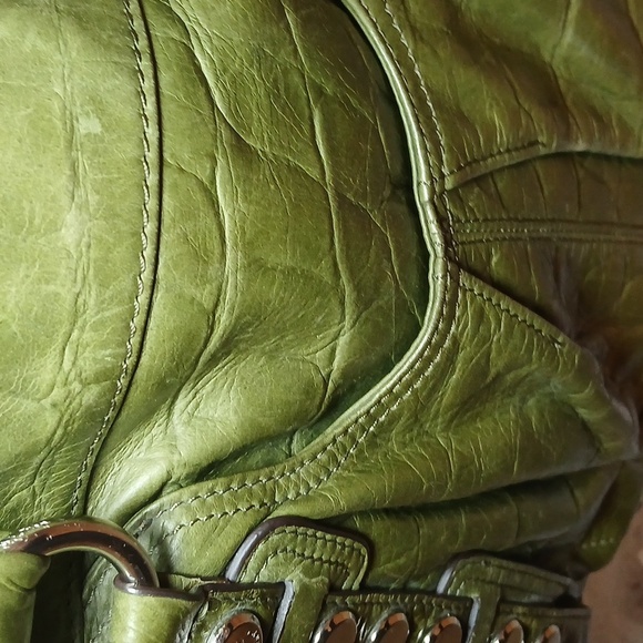 B. Makowsky Olive Green Leather Shoulder Bag – Luxe Distressed Finish | - Picture 5 of 7